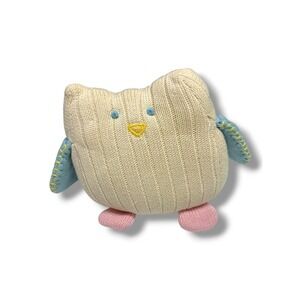 Pottery Barn Kids Knit Owl Plush Weighted Stuffed Animal Ivory Blue Pink 2007‎
